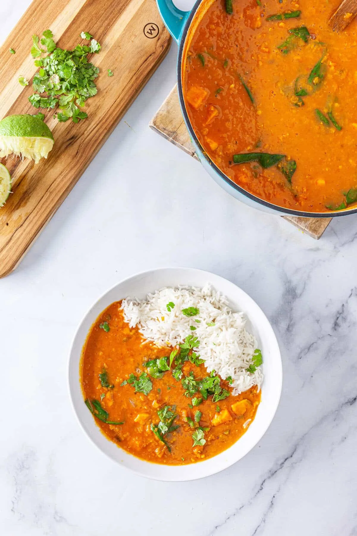 Red Curry Lentils with Sweet Potatoes and Spinach