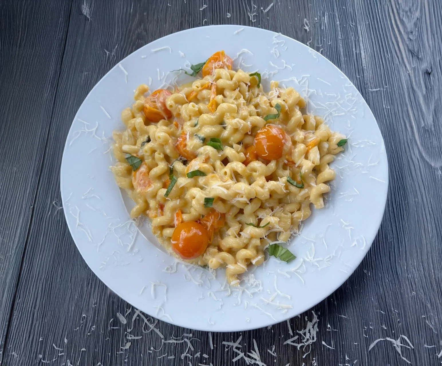 Sungold Tomato Pasta with Roasted Garlic & Burrata