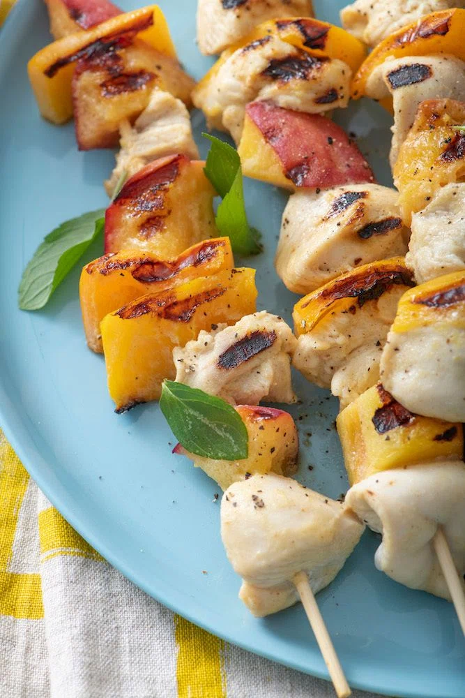 Chicken, Peach & Bell Pepper Skewers