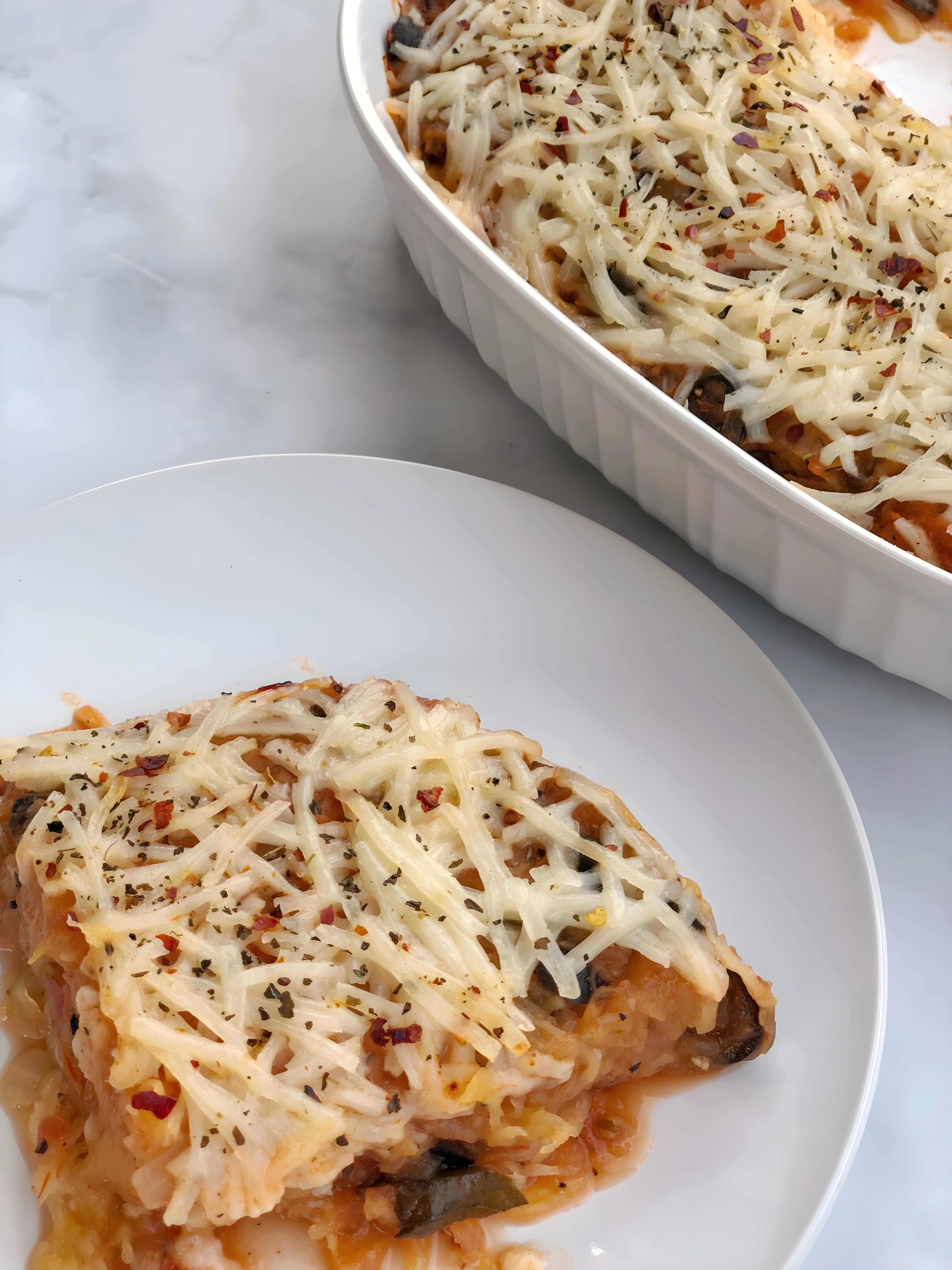 Vegan Spaghetti Squash Pizza Casserole