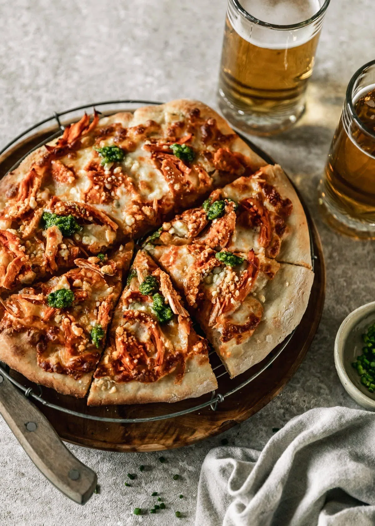 Buffalo Chicken Pizza With Chive Pesto