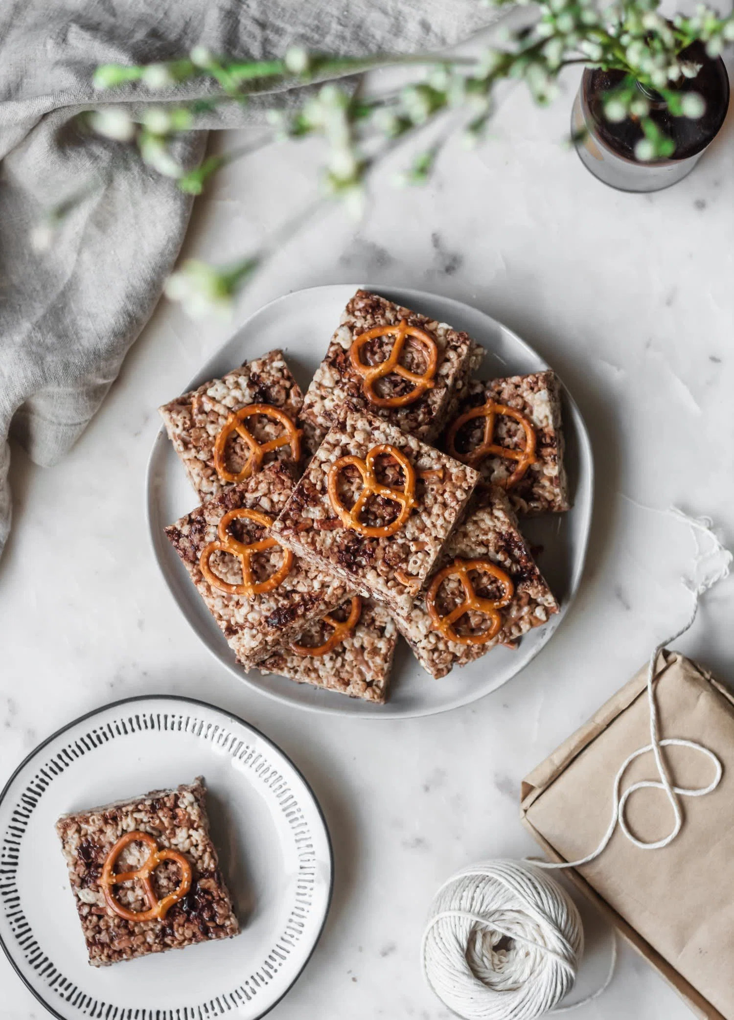 Brown Butter Rice Krispie Treats With Dark Chocolate & Pretzels