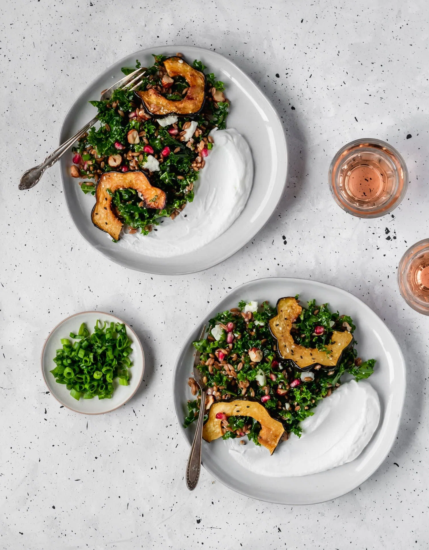 Farro Salad With Acorn Squash, Kale, + Pomegranate