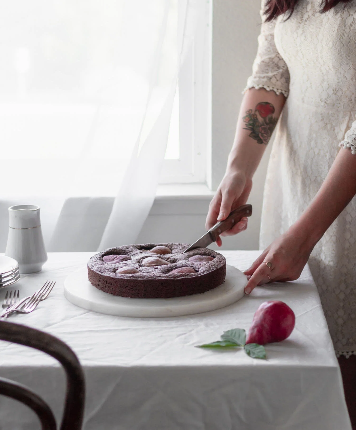 Chocolate Hazelnut Pear Cake + Maple Cream