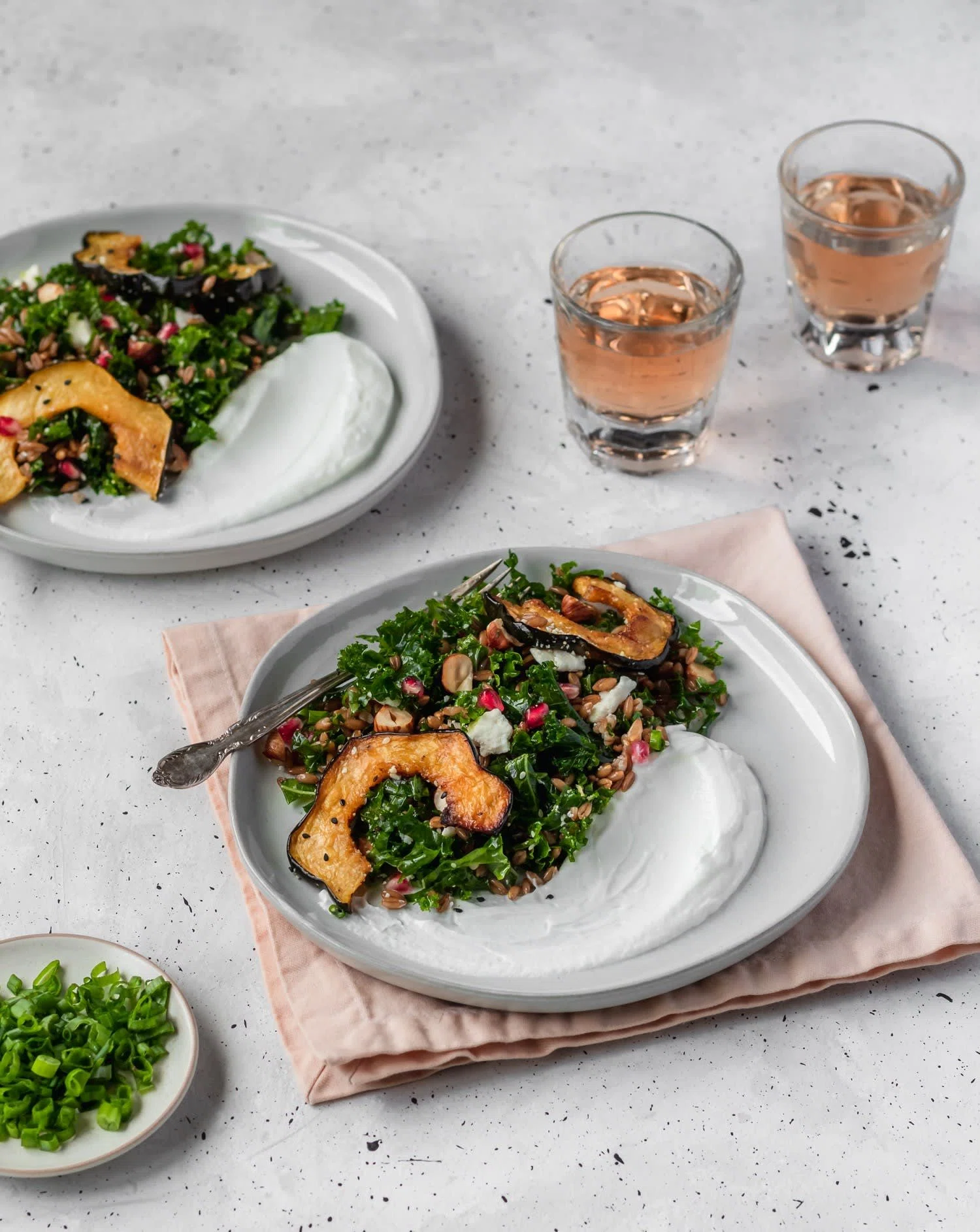 Farro Salad With Acorn Squash, Kale, + Pomegranate