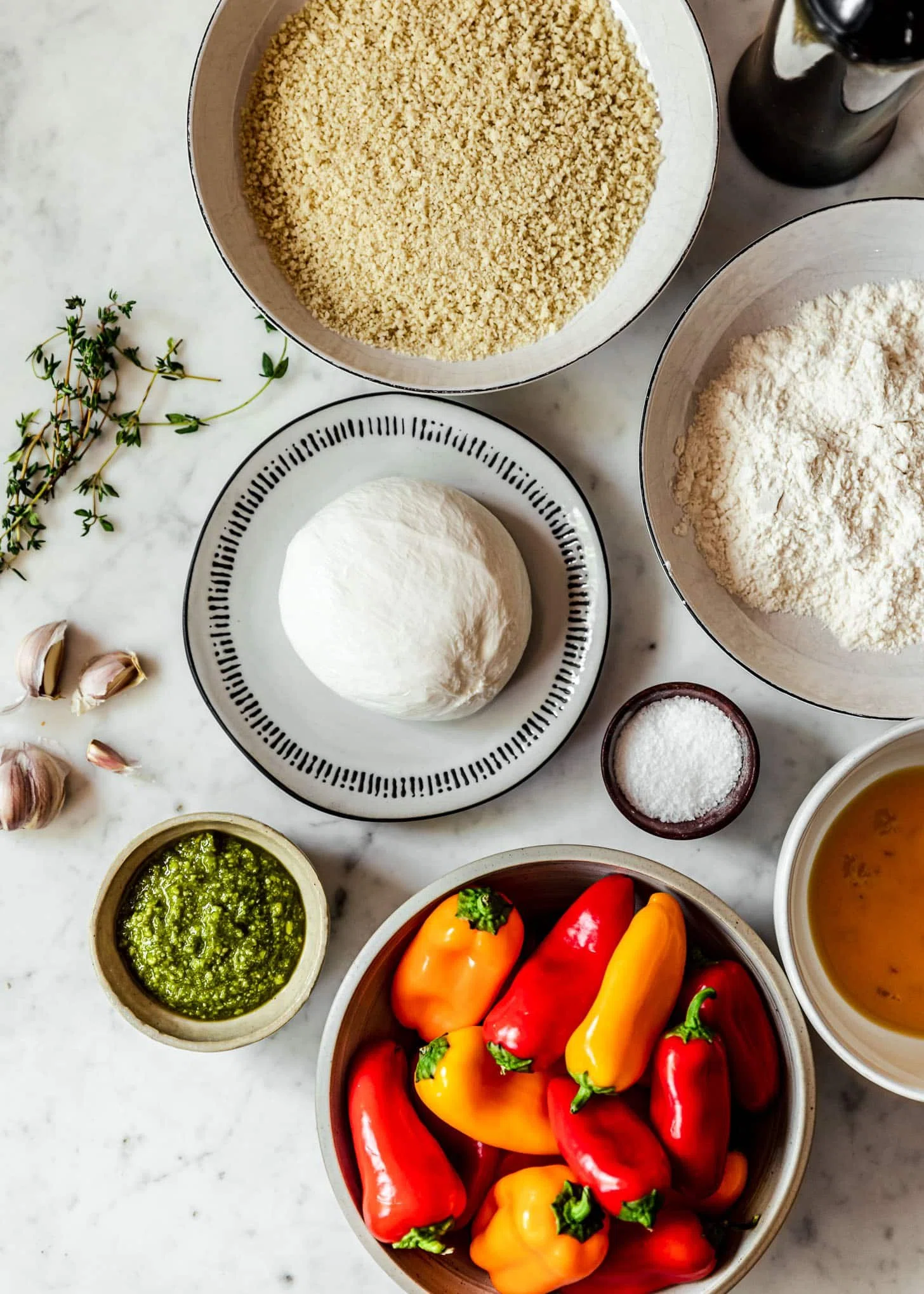 Fried Burrata With Roasted Peppers & Pesto