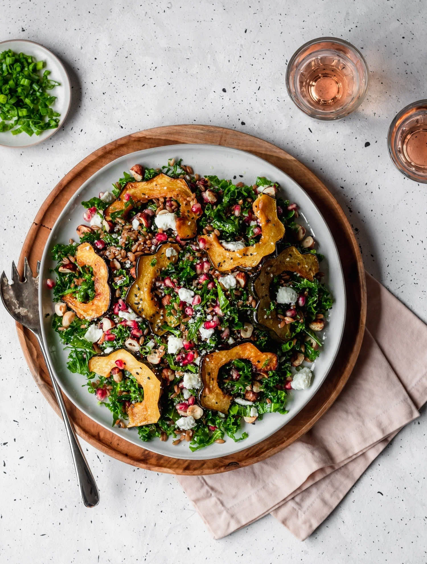 Farro Salad With Acorn Squash, Kale, + Pomegranate