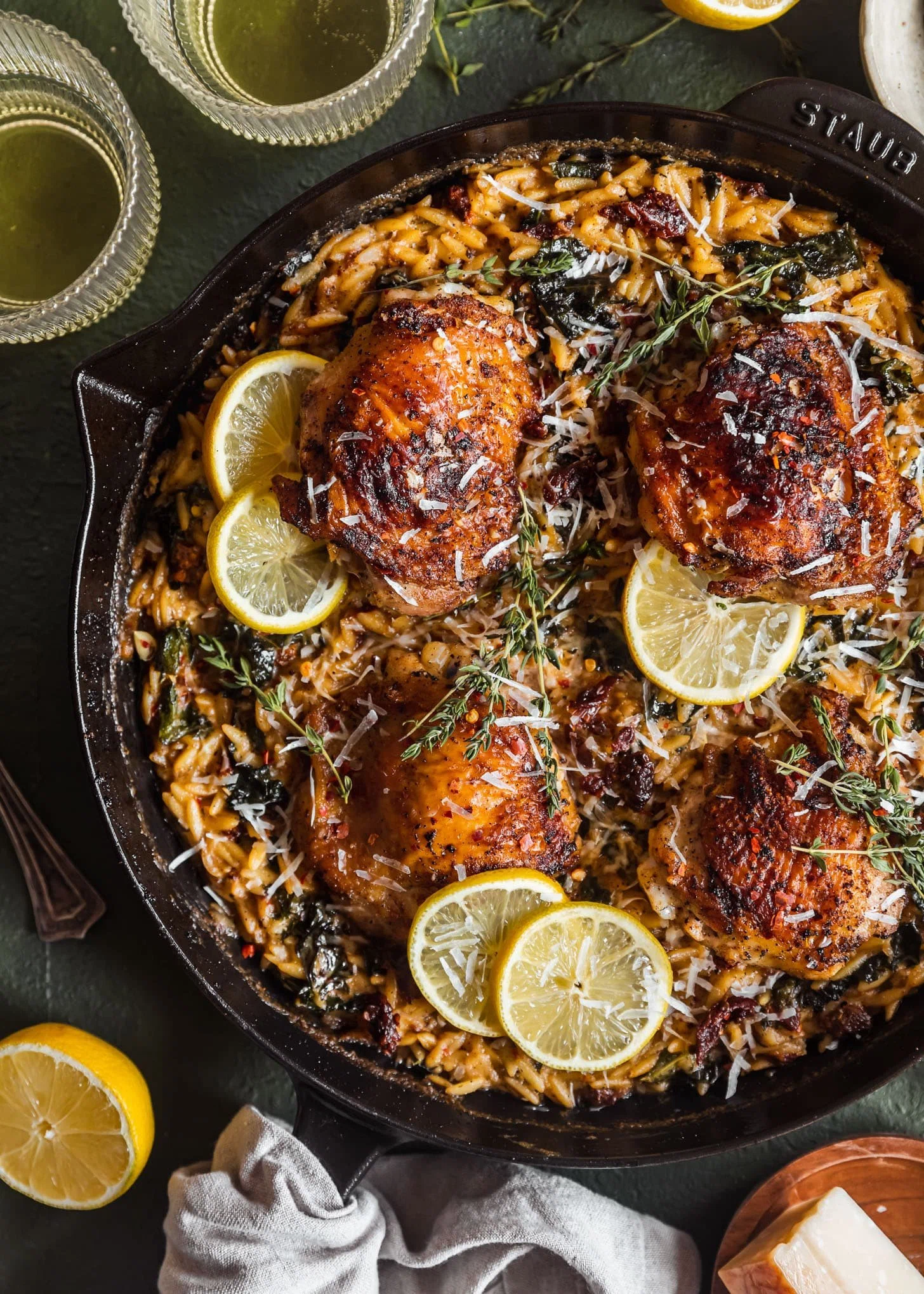 Creamy Tuscan Chicken And Orzo Skillet