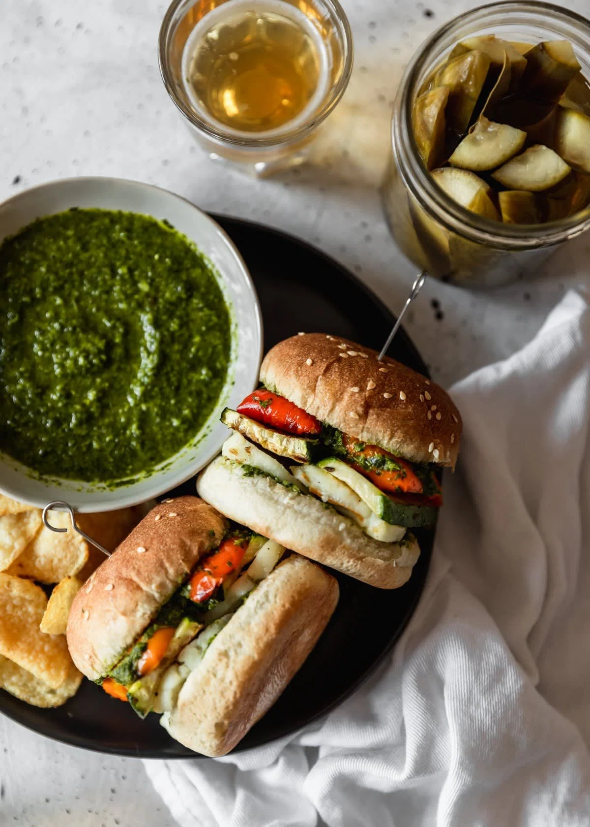 Halloumi Sandwiches With Veggies & Herb Sauce