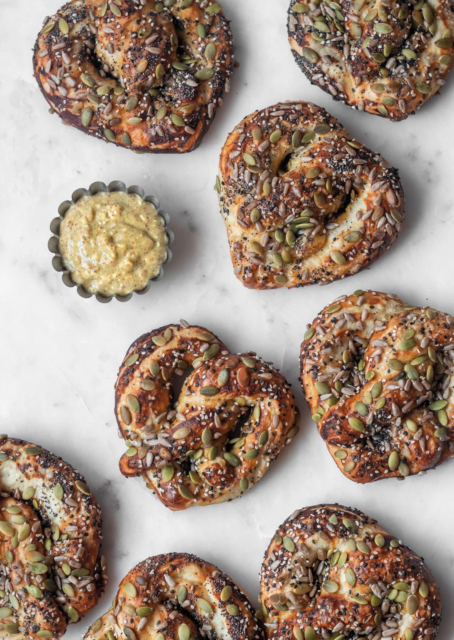Seedy Soft Pretzels + Bleu Cheese Mustard