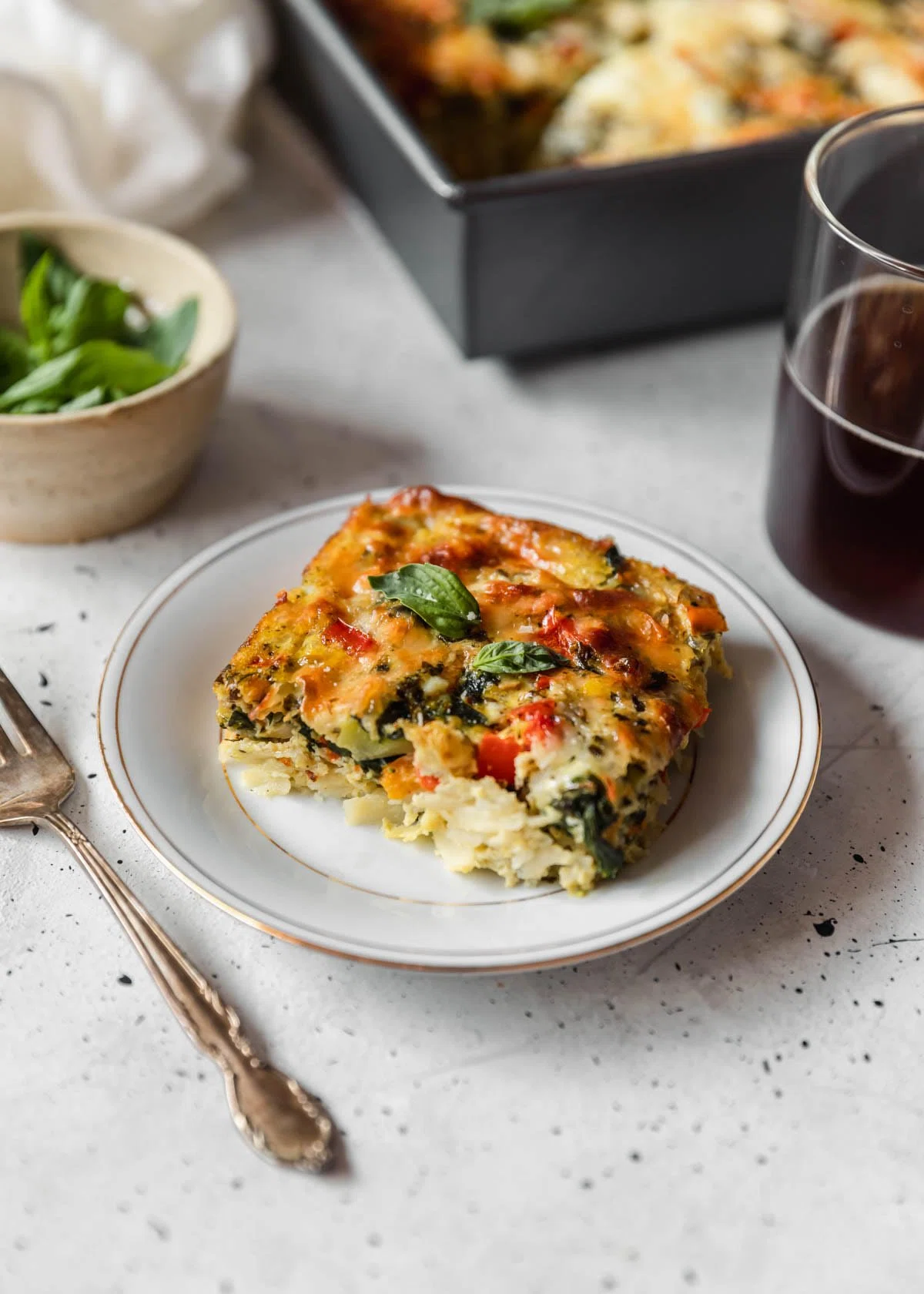Roasted Veggie Breakfast Casserole With Pesto