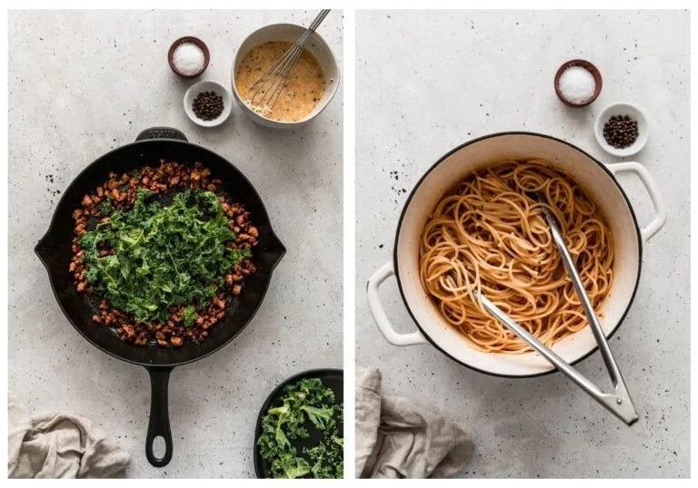 Bucatini Carbonara With Sausage & Greens