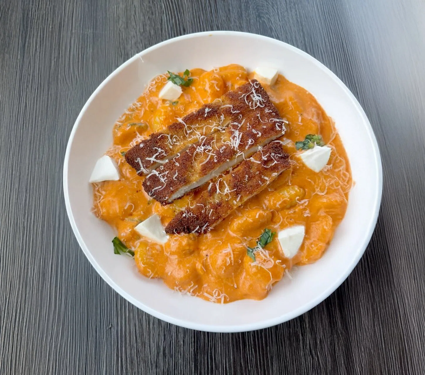 Gnocchi with Pink Sauce and Chicken Cutlet
