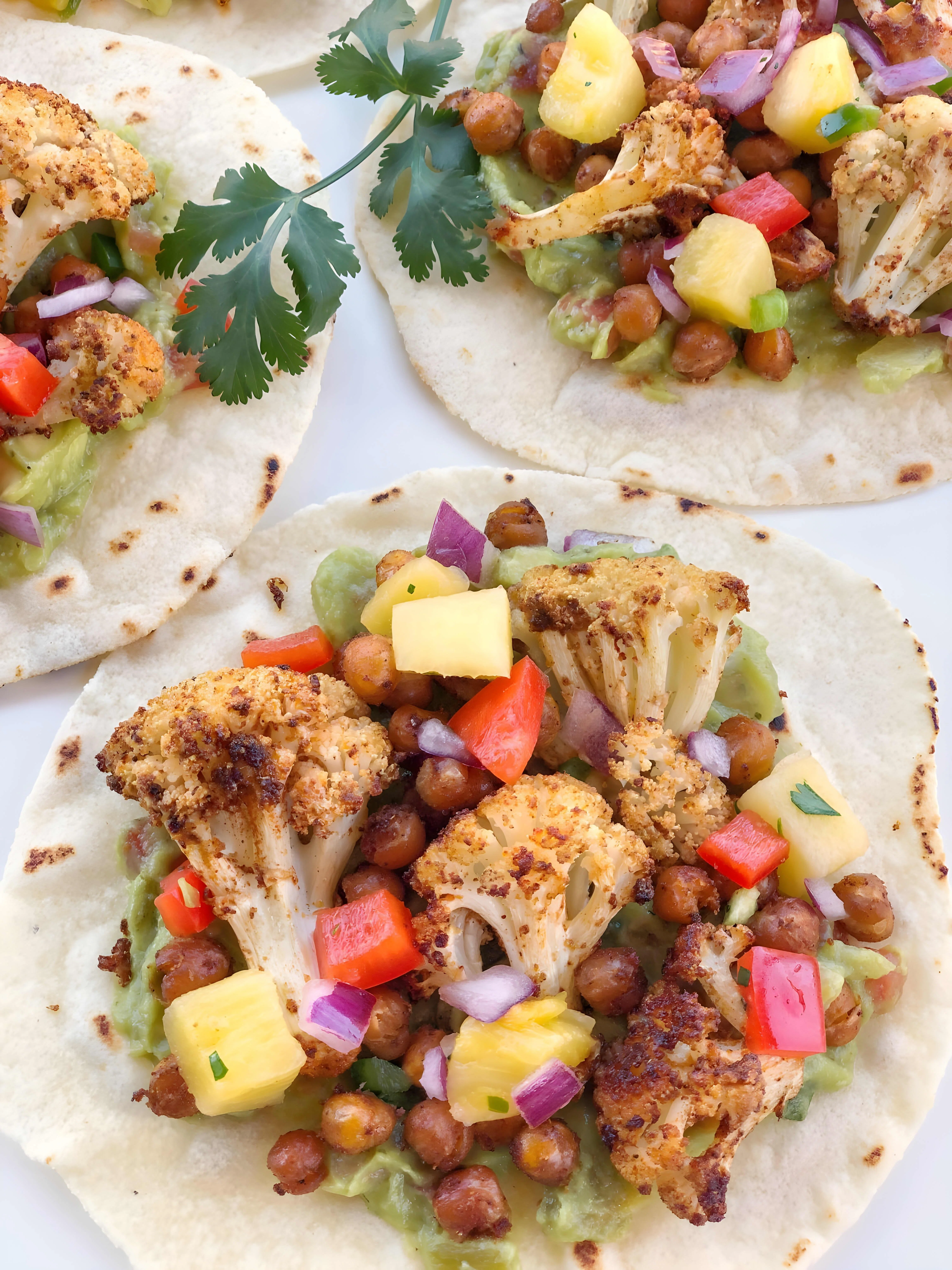 Roasted Cauliflower and Chickpea Tacos with Pineapple Salsa