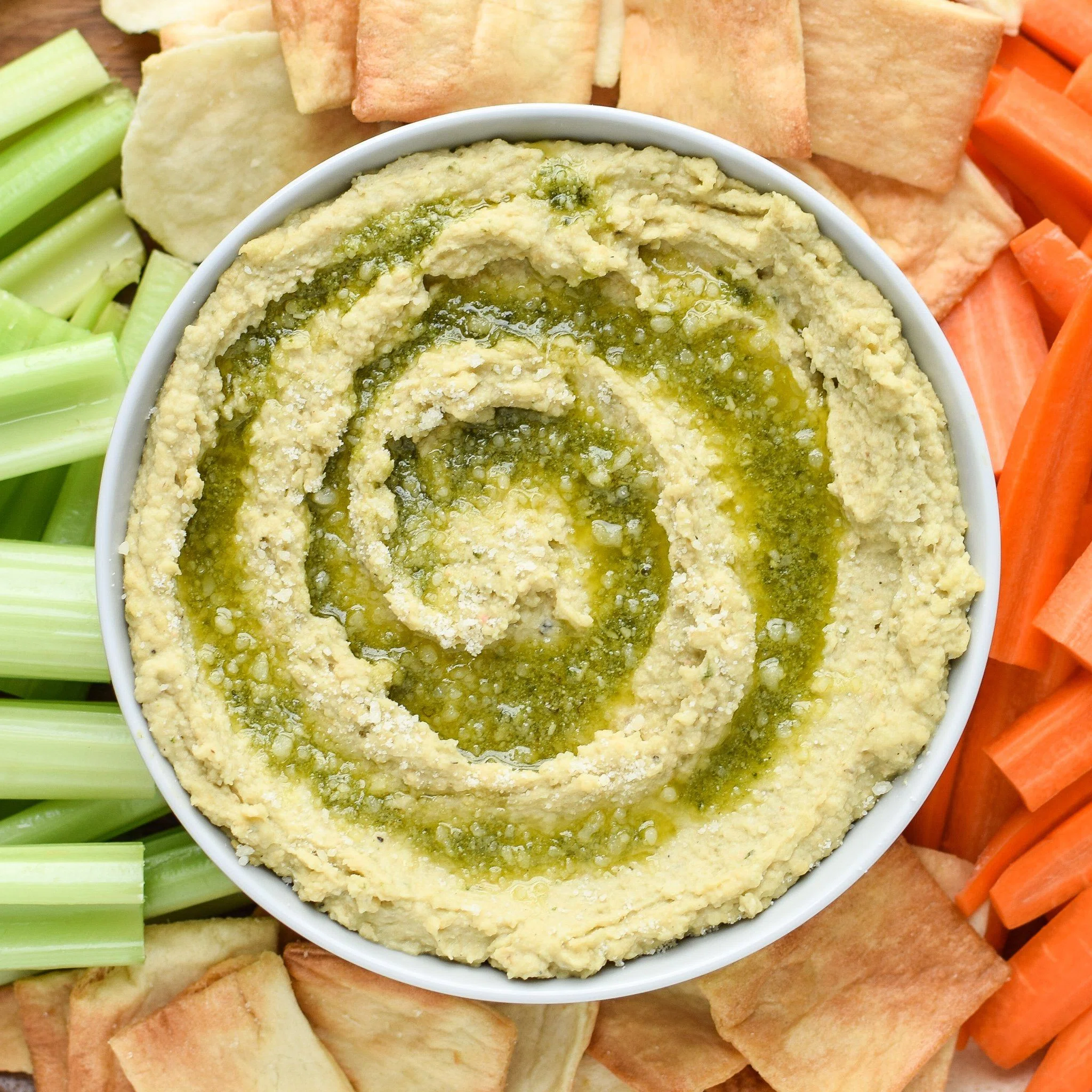 Snack Prep: Veggie Sticks with Easy Pesto Hummus