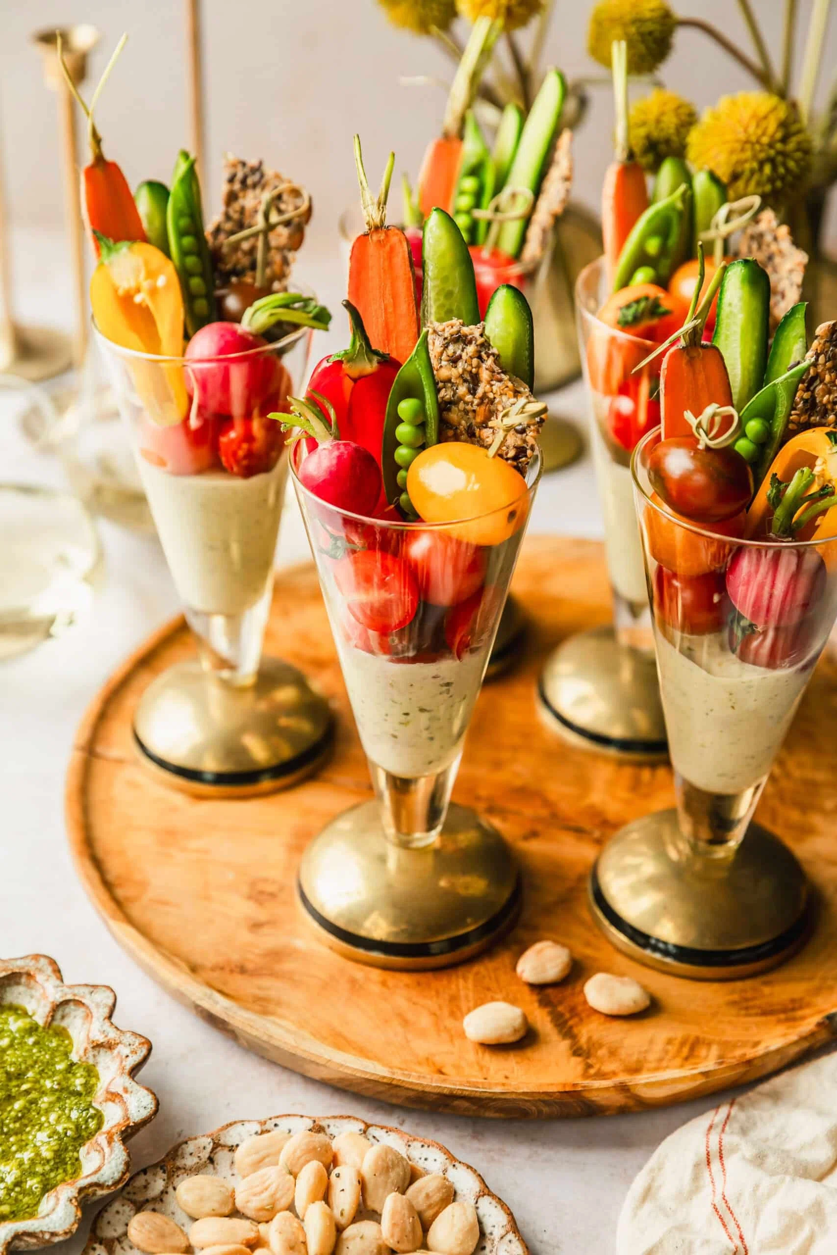 Super Simple Crudités Cups with Pesto Dip