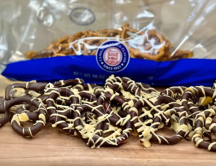 Chocolate-Covered Pretzels with Peanut Butter Drizzle