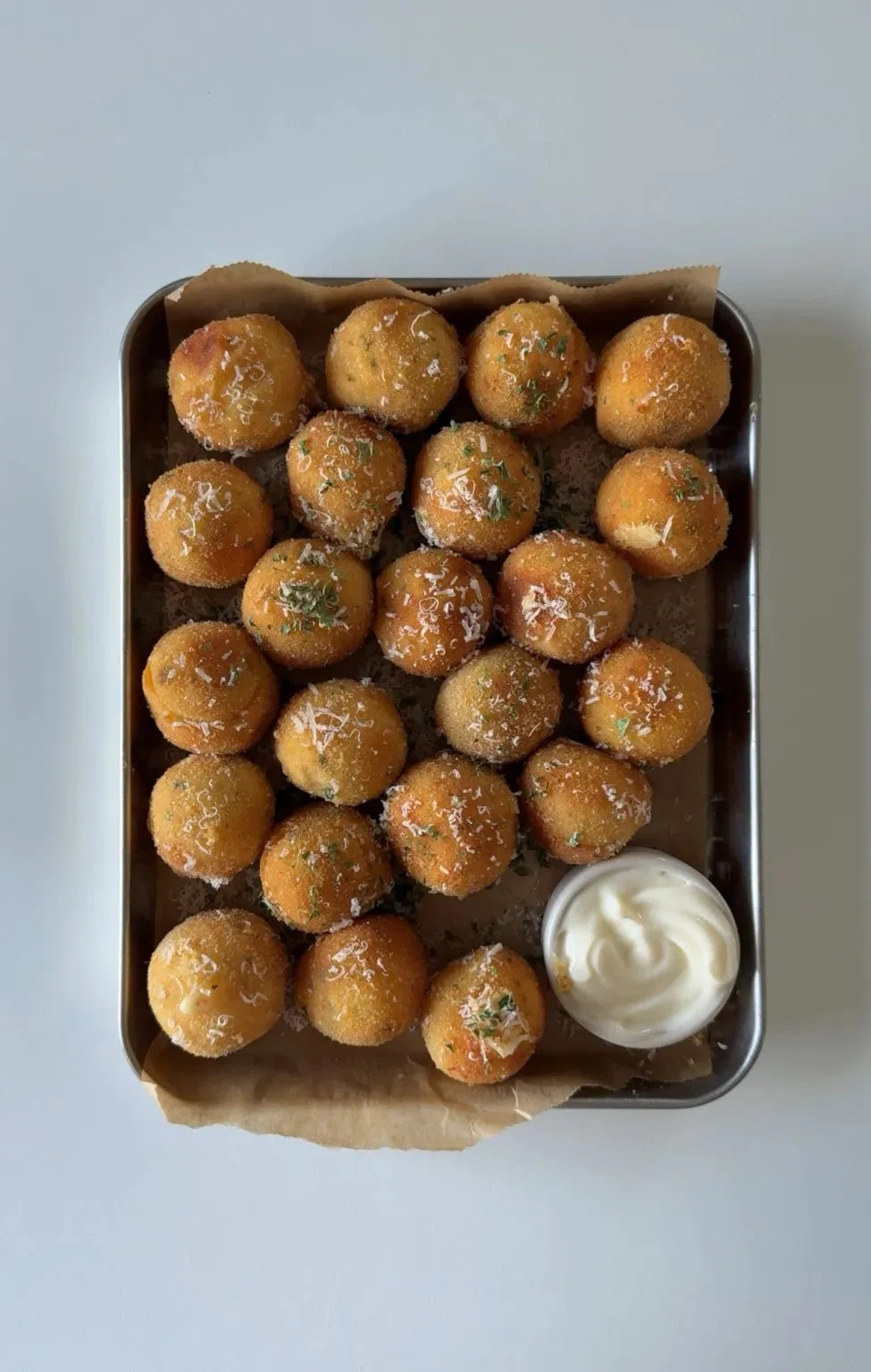 Cheese Stuffed Garlic Parm Potato Balls