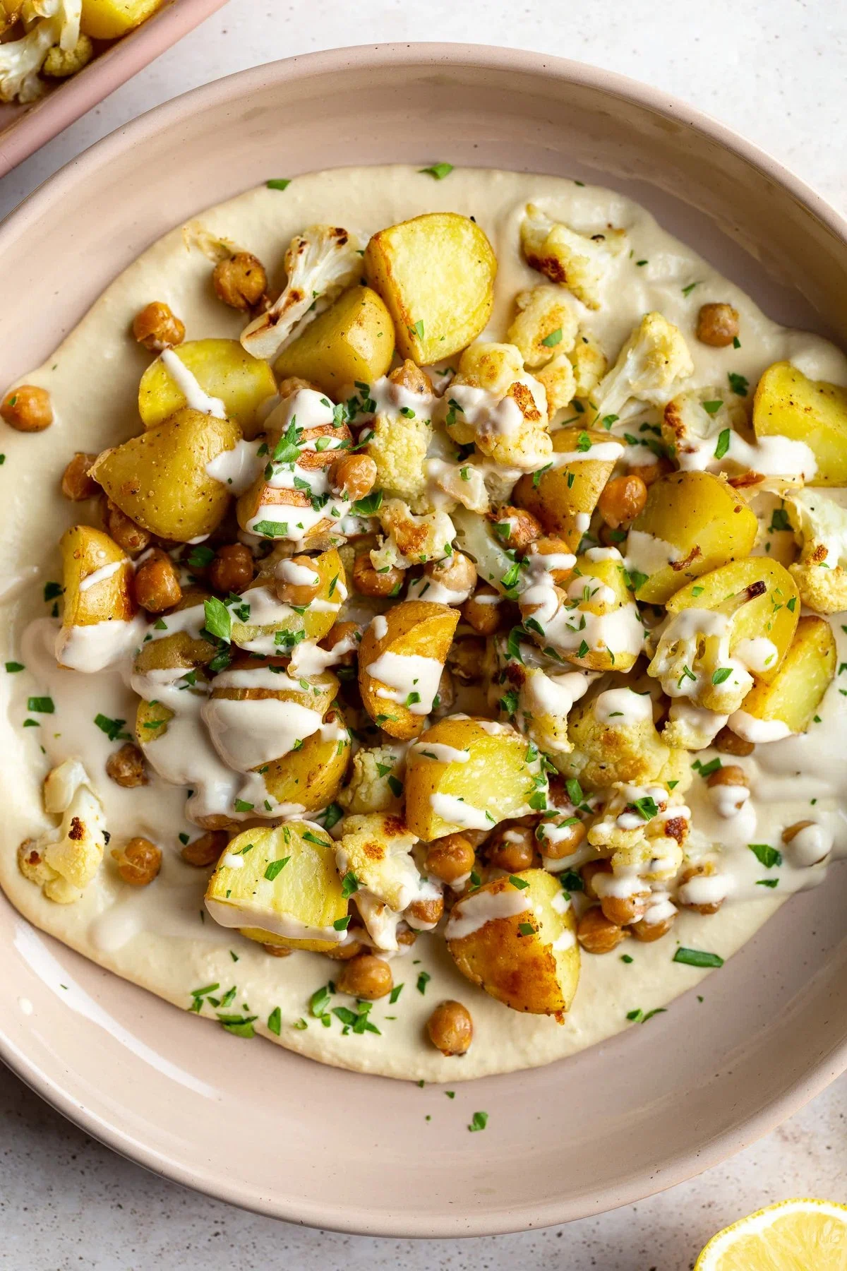 Roasted Potato, Chickpea, and Cauliflower Bowls
