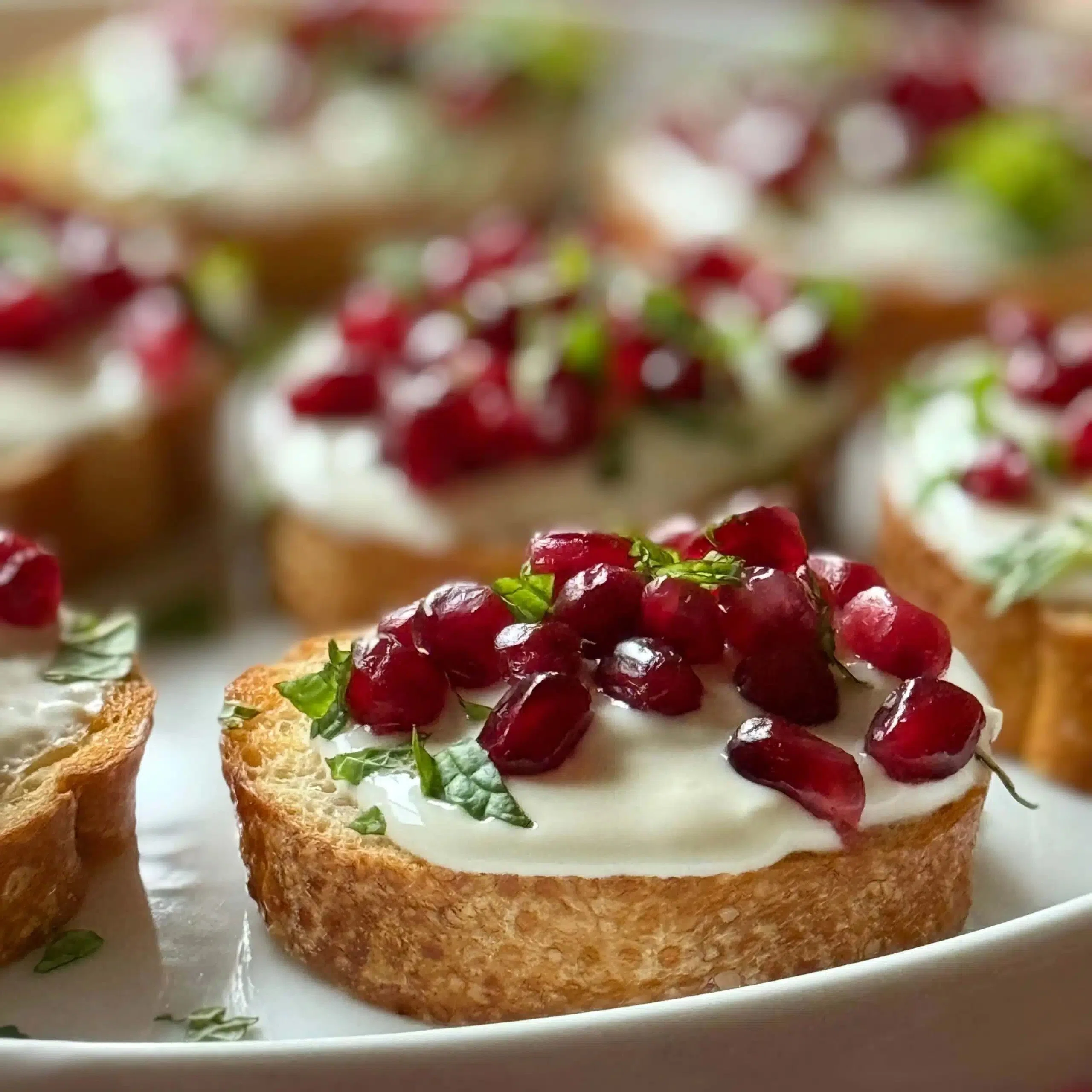 Goat Cheese Toast with Pomegranate & Mint