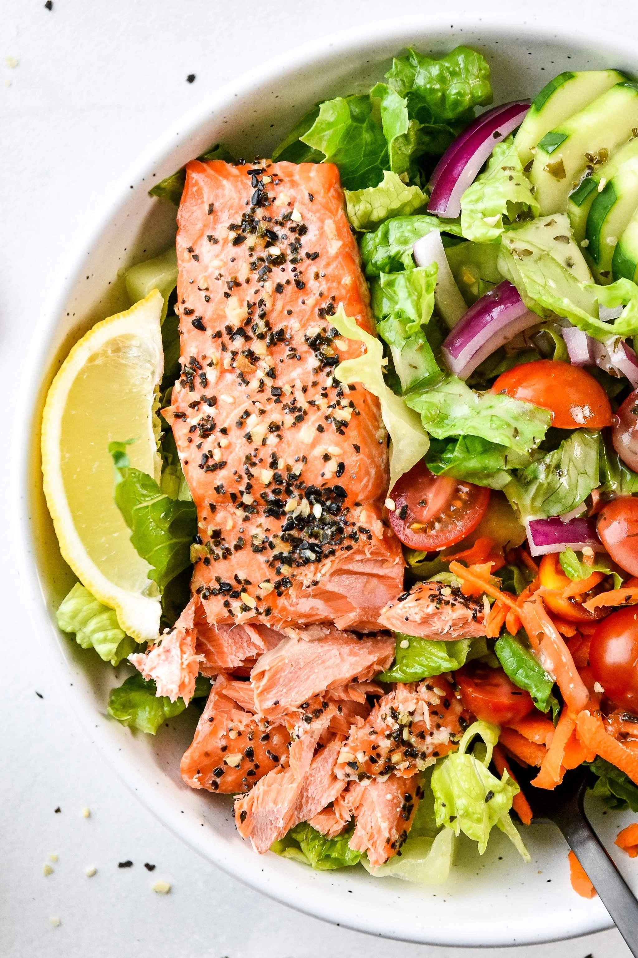 Everything Bagel Baked Salmon Salad Bowls