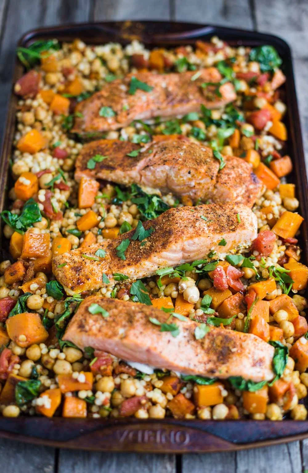 One Pan Salmon and Squash with Couscous