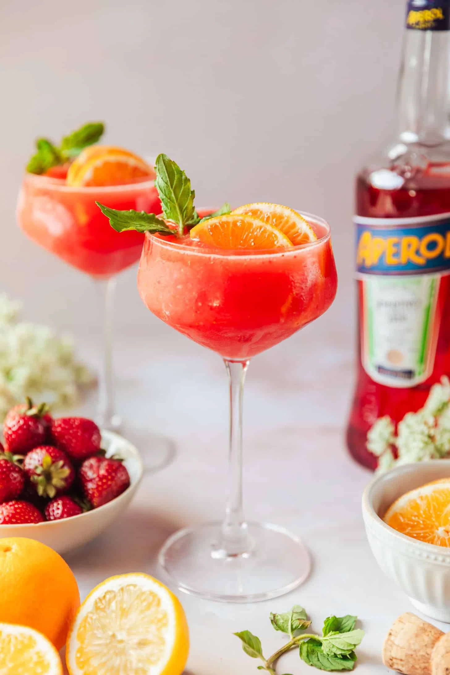 Frozen Aperol Spritz with Strawberries