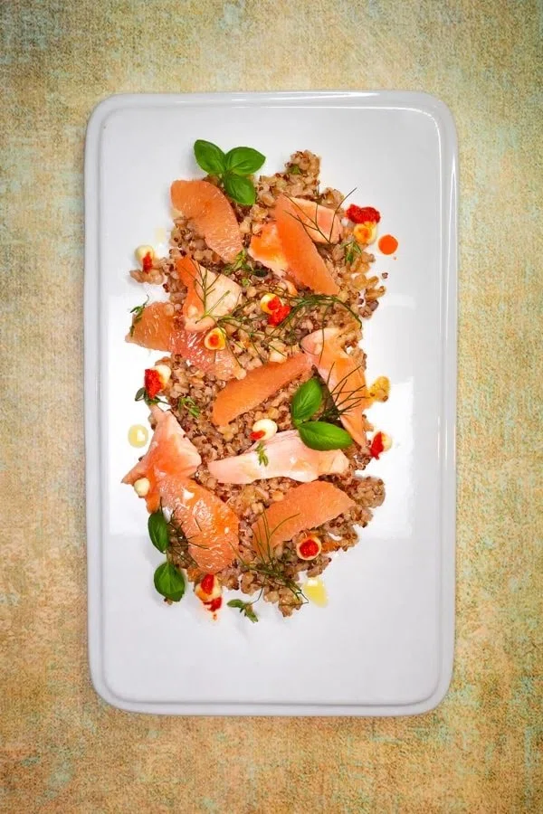 Poached Salmon, Grains, Grapefruit, and Chile – Tyler Florence Style