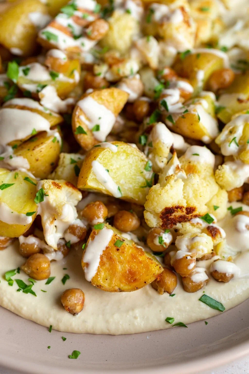 Roasted Potato, Chickpea, and Cauliflower Bowls