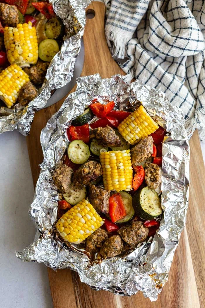Foil Pack Vegan Sausage & Vegetables