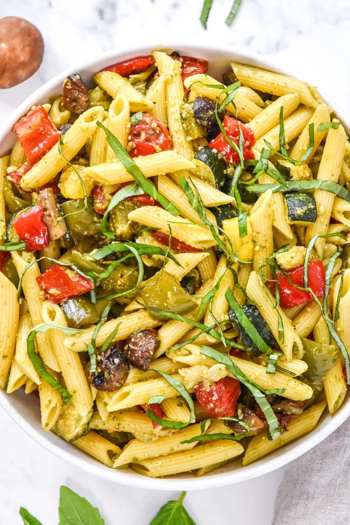 Roasted Veggie Pesto Pasta Salad