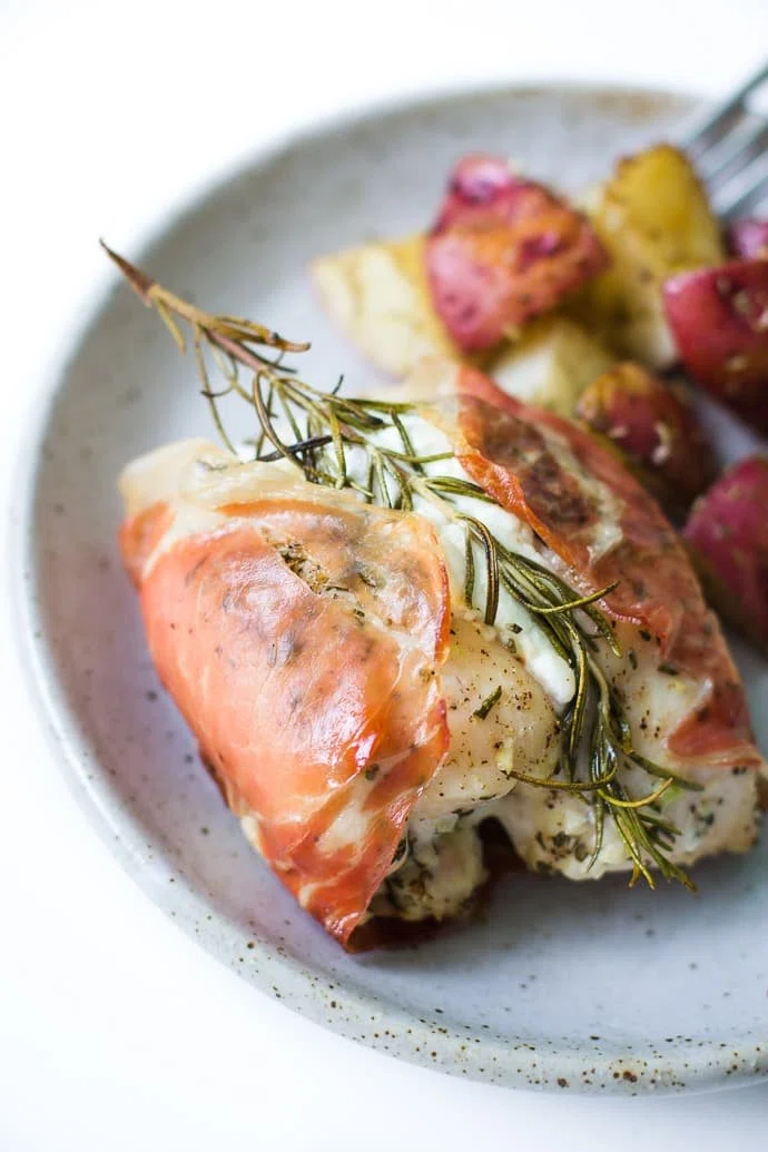 Goat Cheese Stuffed Rosemary Chicken in Prosciutto