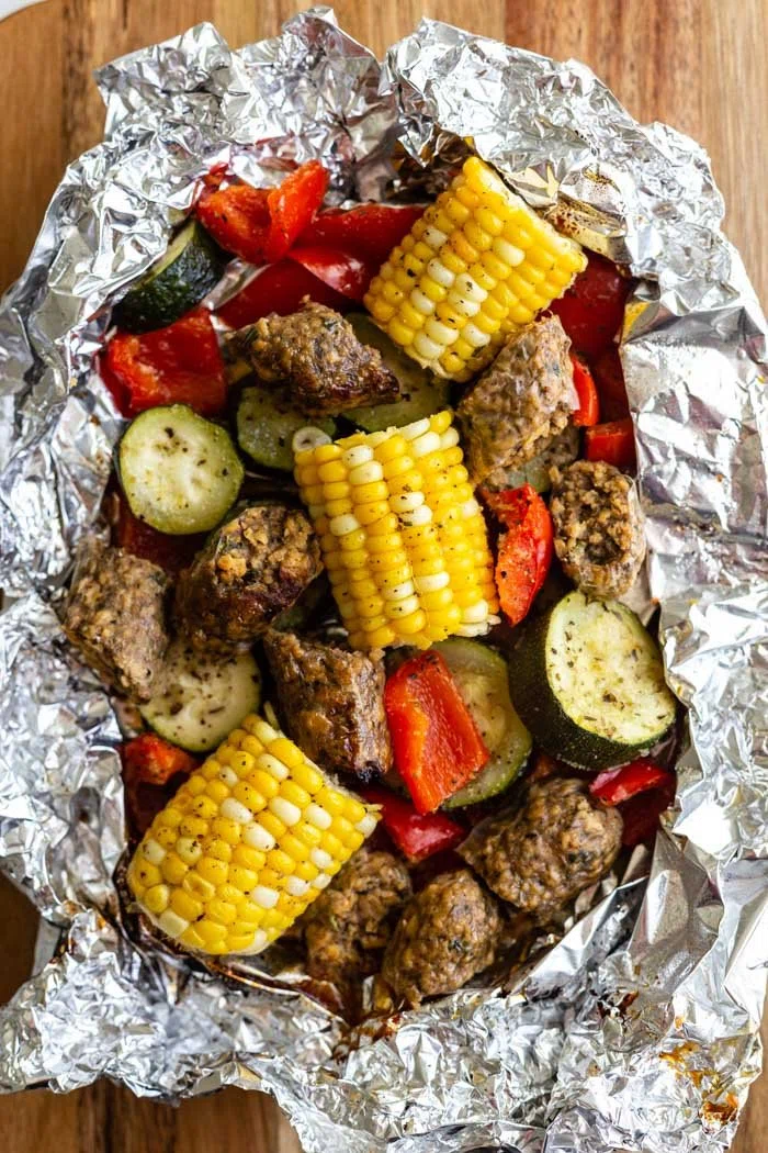 Foil Pack Vegan Sausage & Vegetables