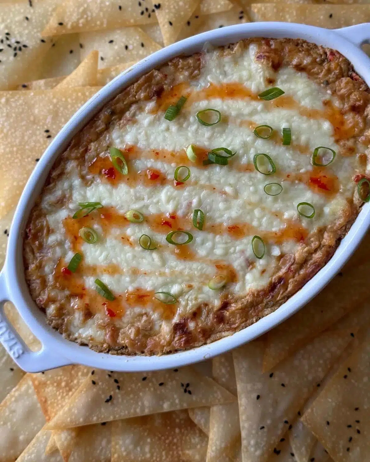 Crab Rangoon Dip with Baked Wonton Chips