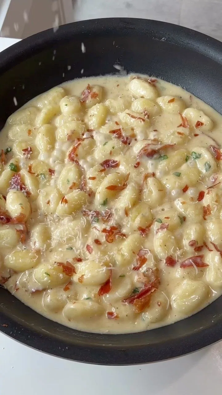 Truffle Cream Gnocchi with Crispy Prosciutto & Roasted Garlic