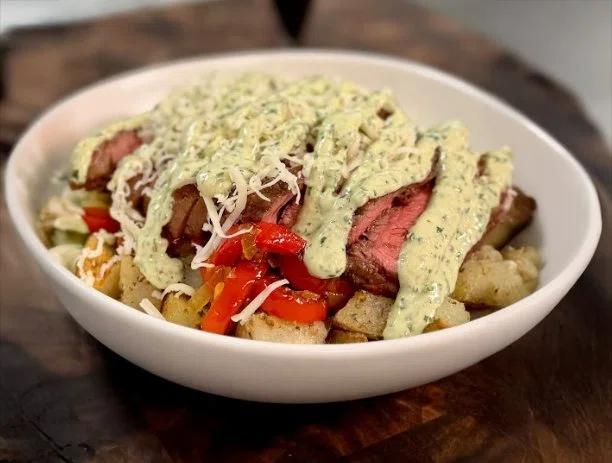 High Protein Steak Bowl with Garlic Herb Yogurt Drizzle