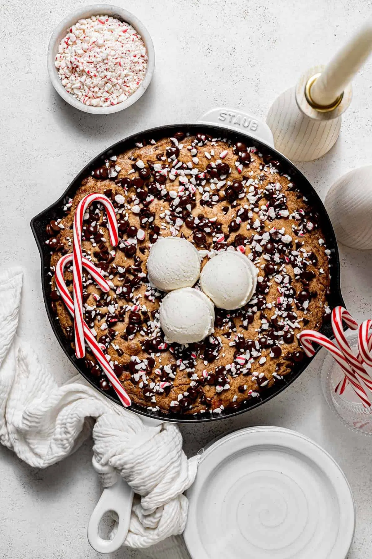 Candy Cane Chocolate Chip Cookie Skillet