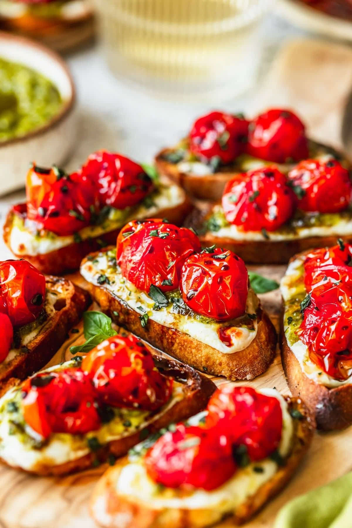 Baked Caprese Crostini with Pesto