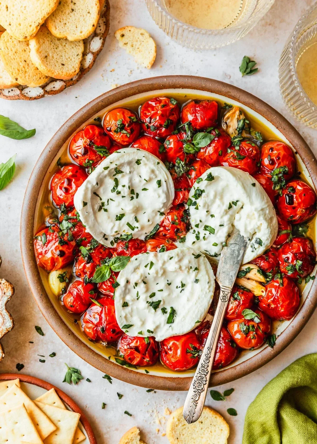 Easy Burrata Caprese Dip with Roasted Tomatoes