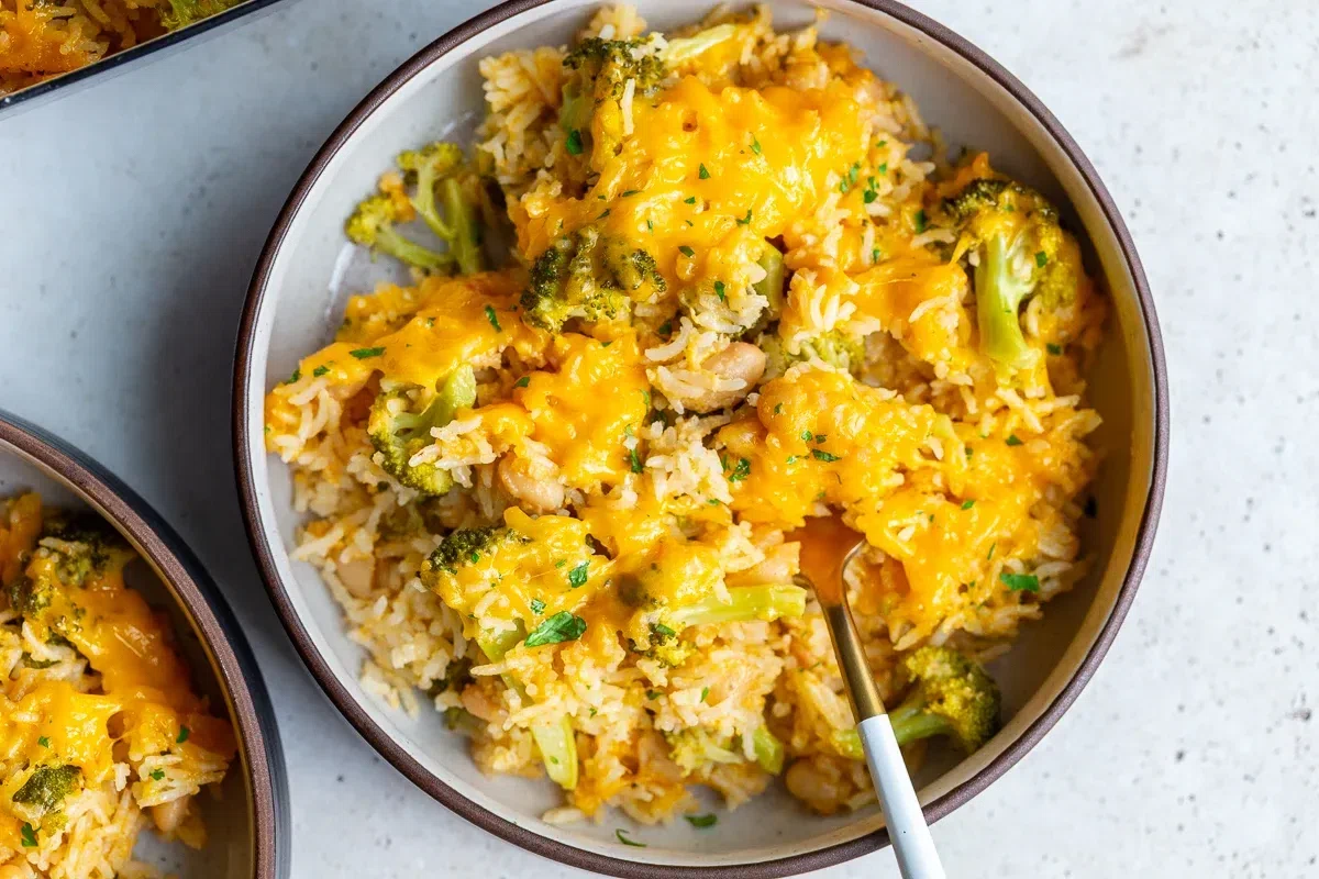 Broccoli Cheese Rice Casserole (High Protein!)