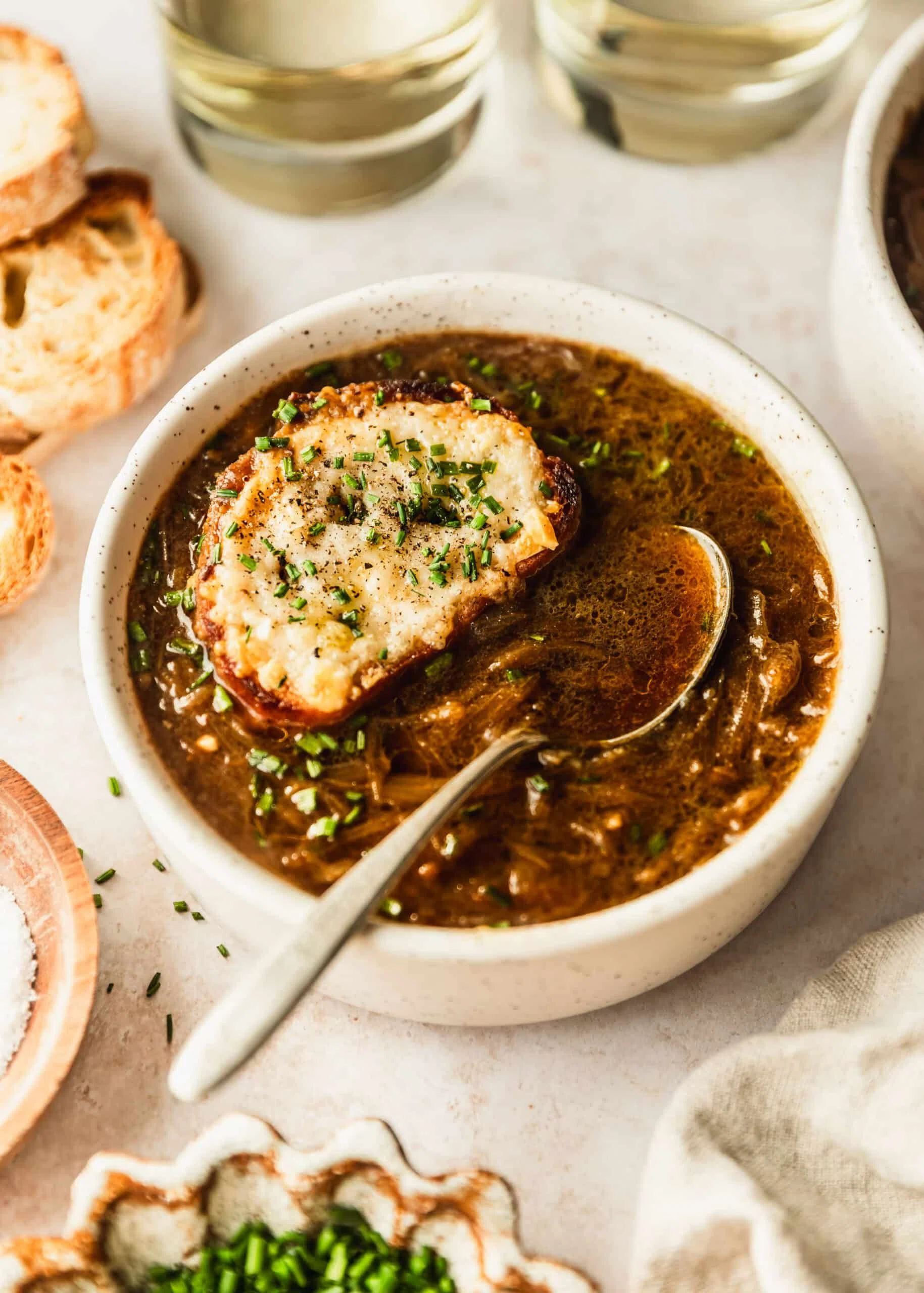 French Shallot Soup with Gruyère Croutons