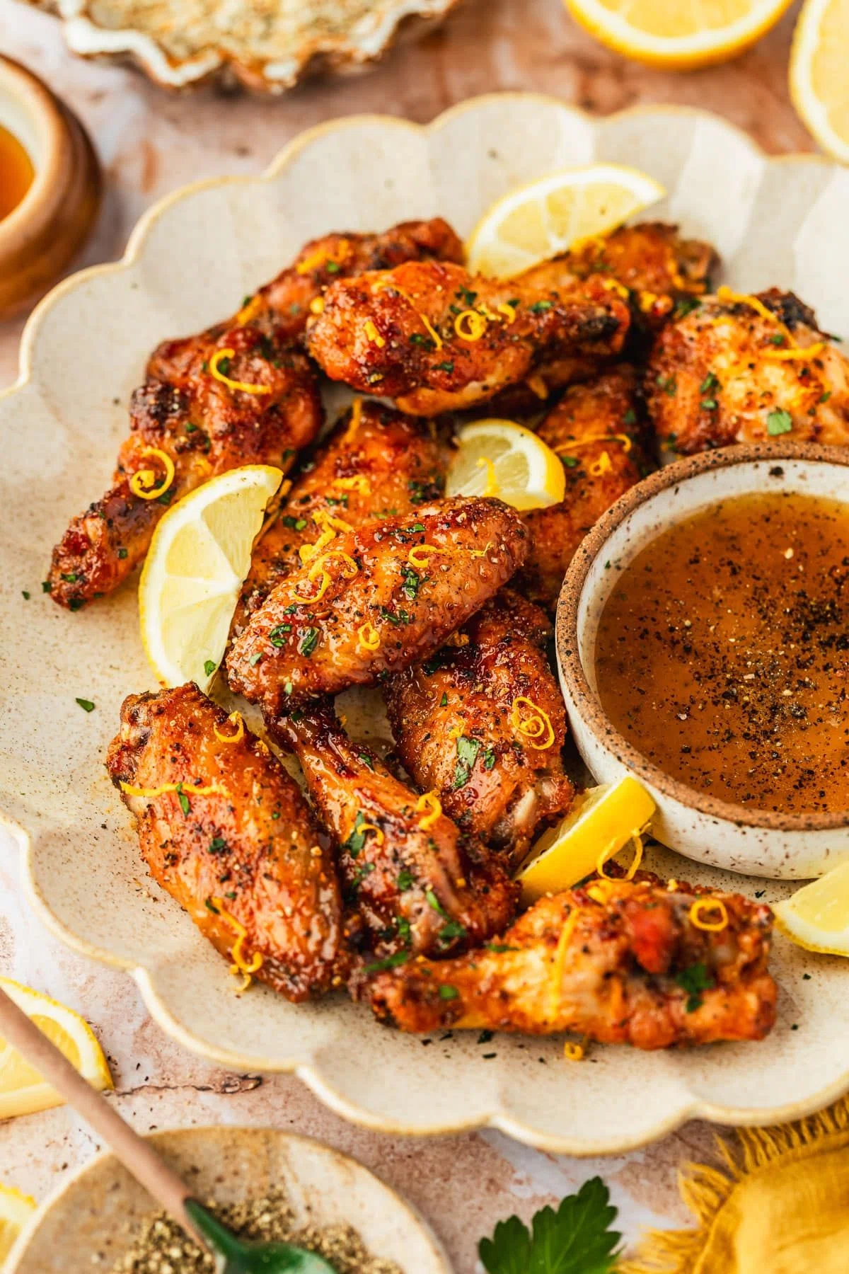 Sticky + Crispy Lemon Pepper Honey Wings