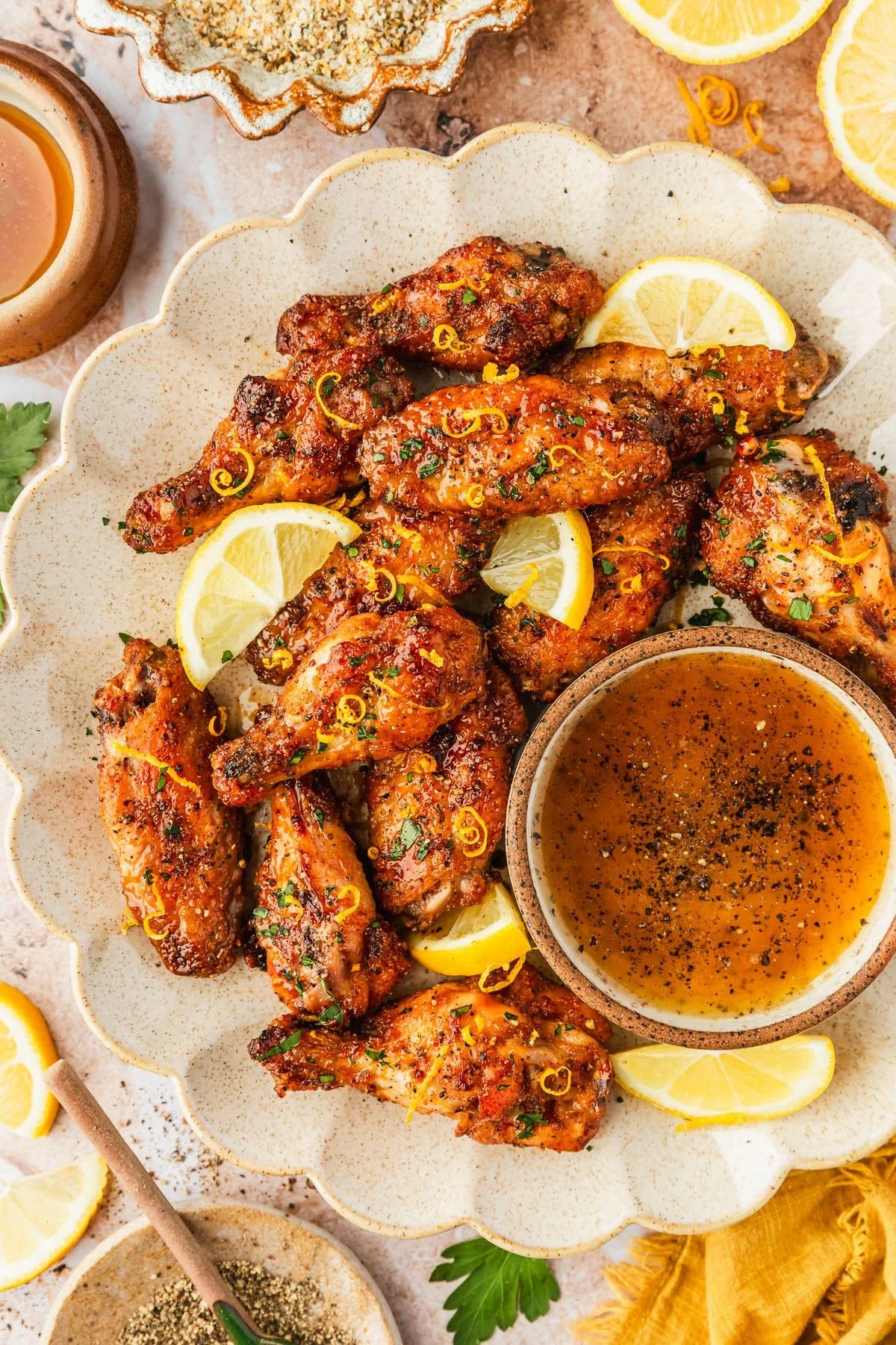 Sticky + Crispy Lemon Pepper Honey Wings