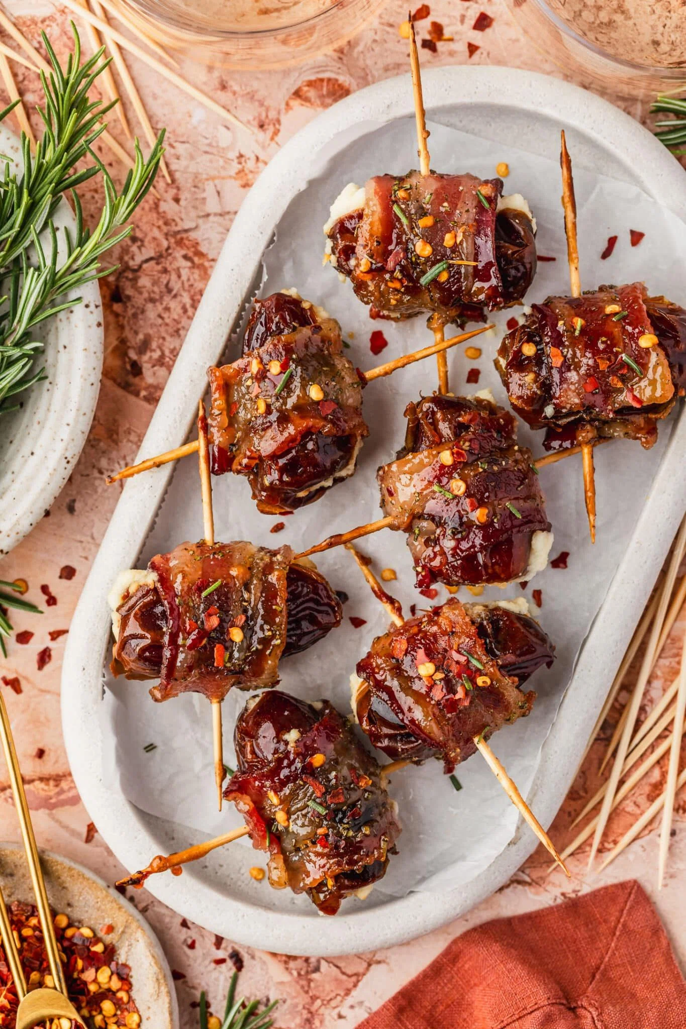 Maple Glazed Bacon Wrapped Dates with Goat Cheese