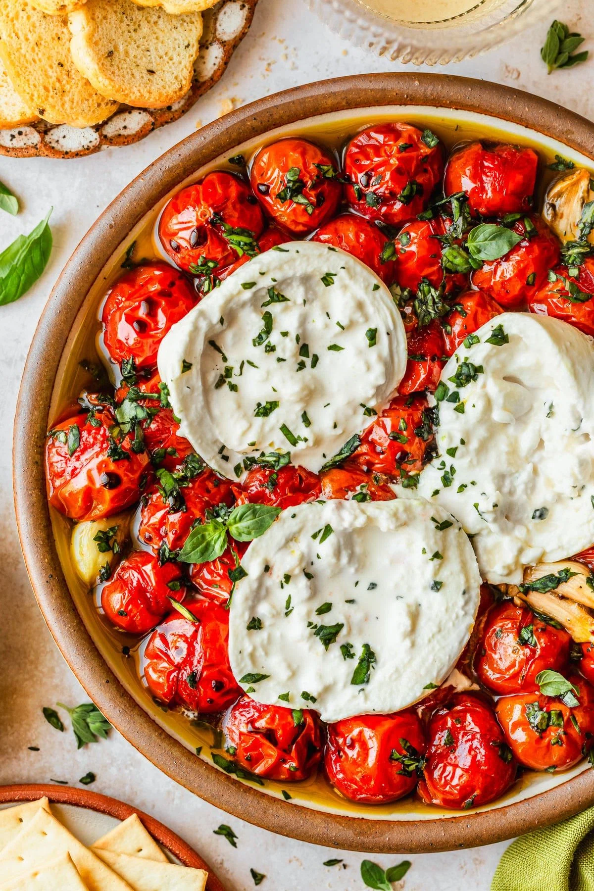 Easy Burrata Caprese Dip with Roasted Tomatoes