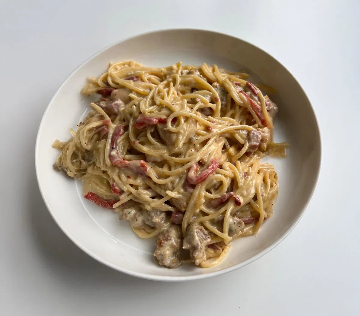 Crazy Alfredo Pasta with Chicken, Soppressata & Italian Sausage