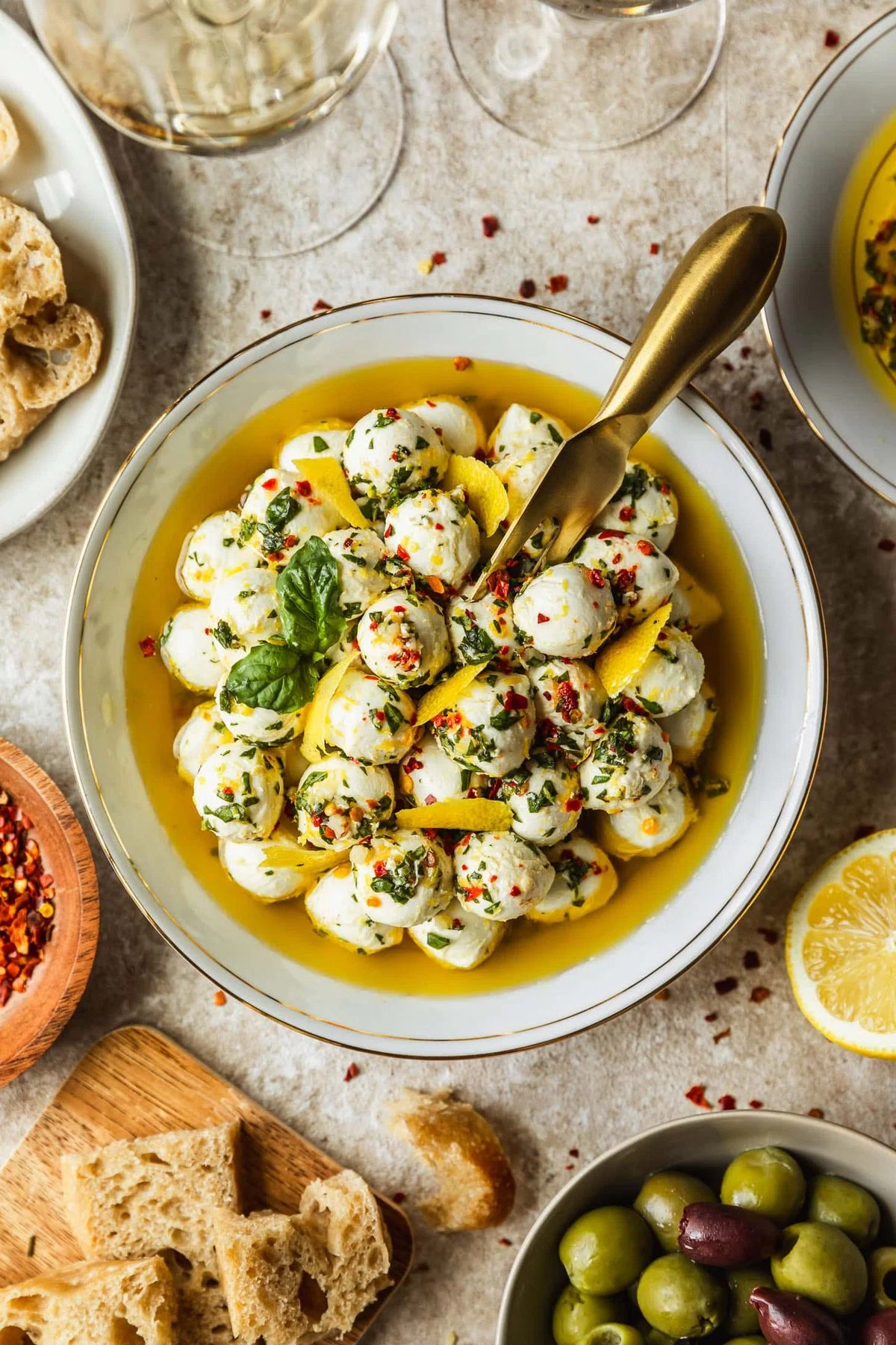 Marinated Mozzarella Balls with Basil & Lemon