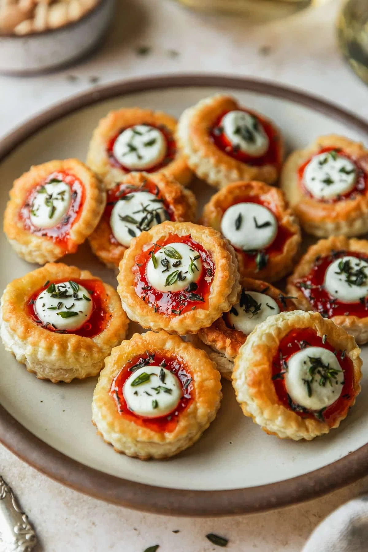 Pepper Jelly & Goat Cheese Puff Pastry Tartlets