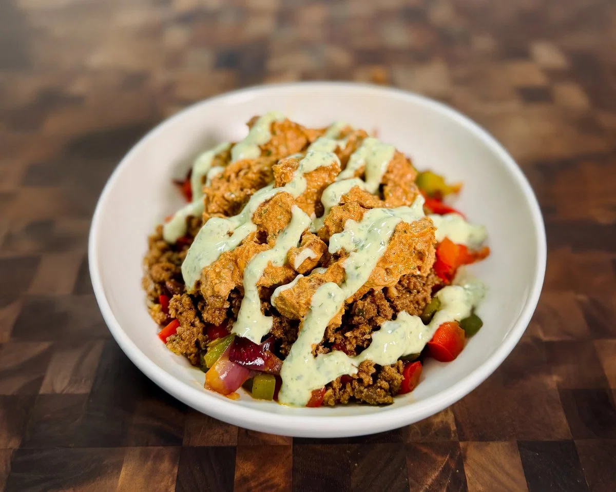 Creamy Beef & Potato Bowl with Spicy Cilantro Lime Crema