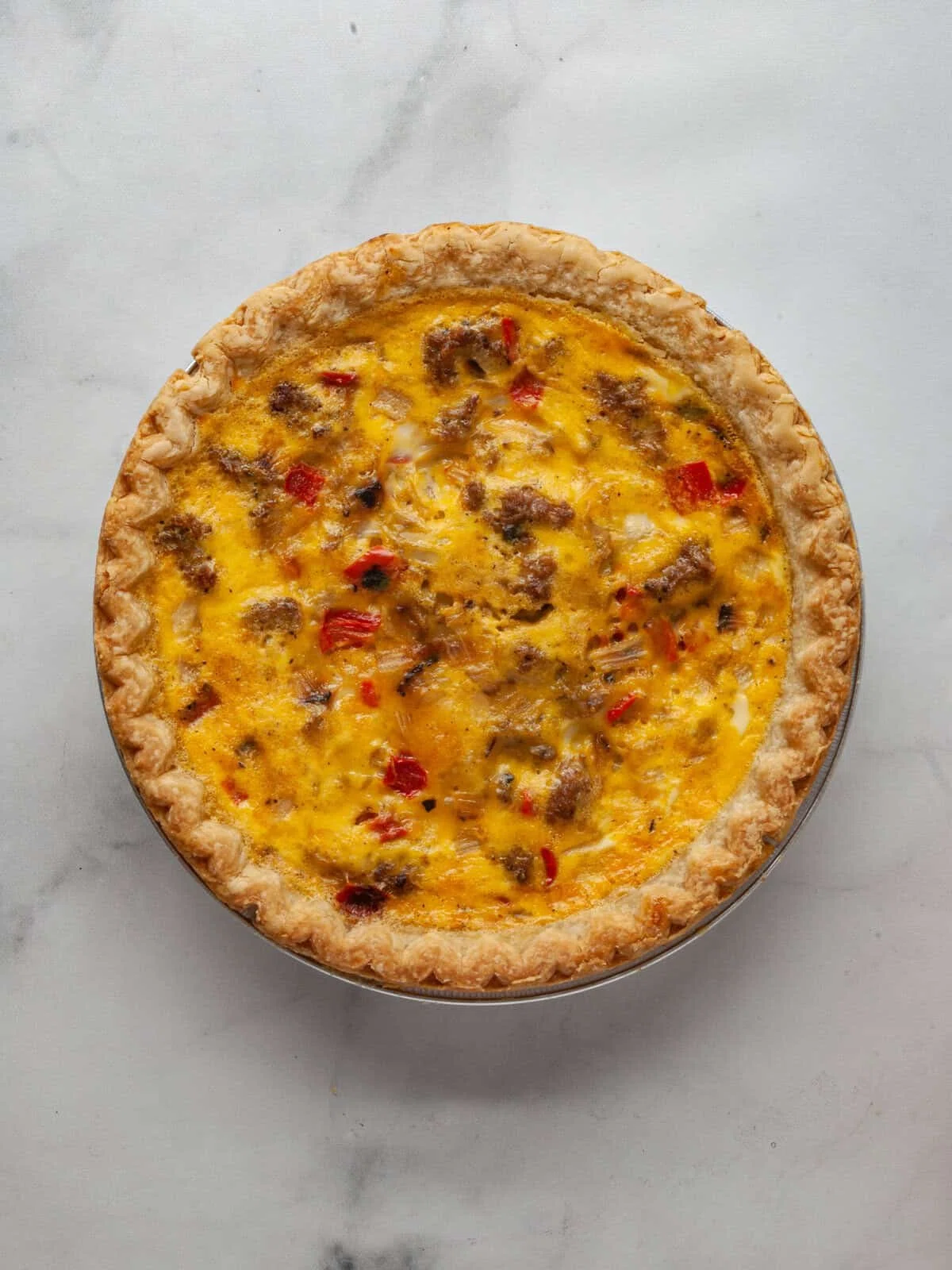 Lazy Quiche with Sausage, Onions, and Peppers